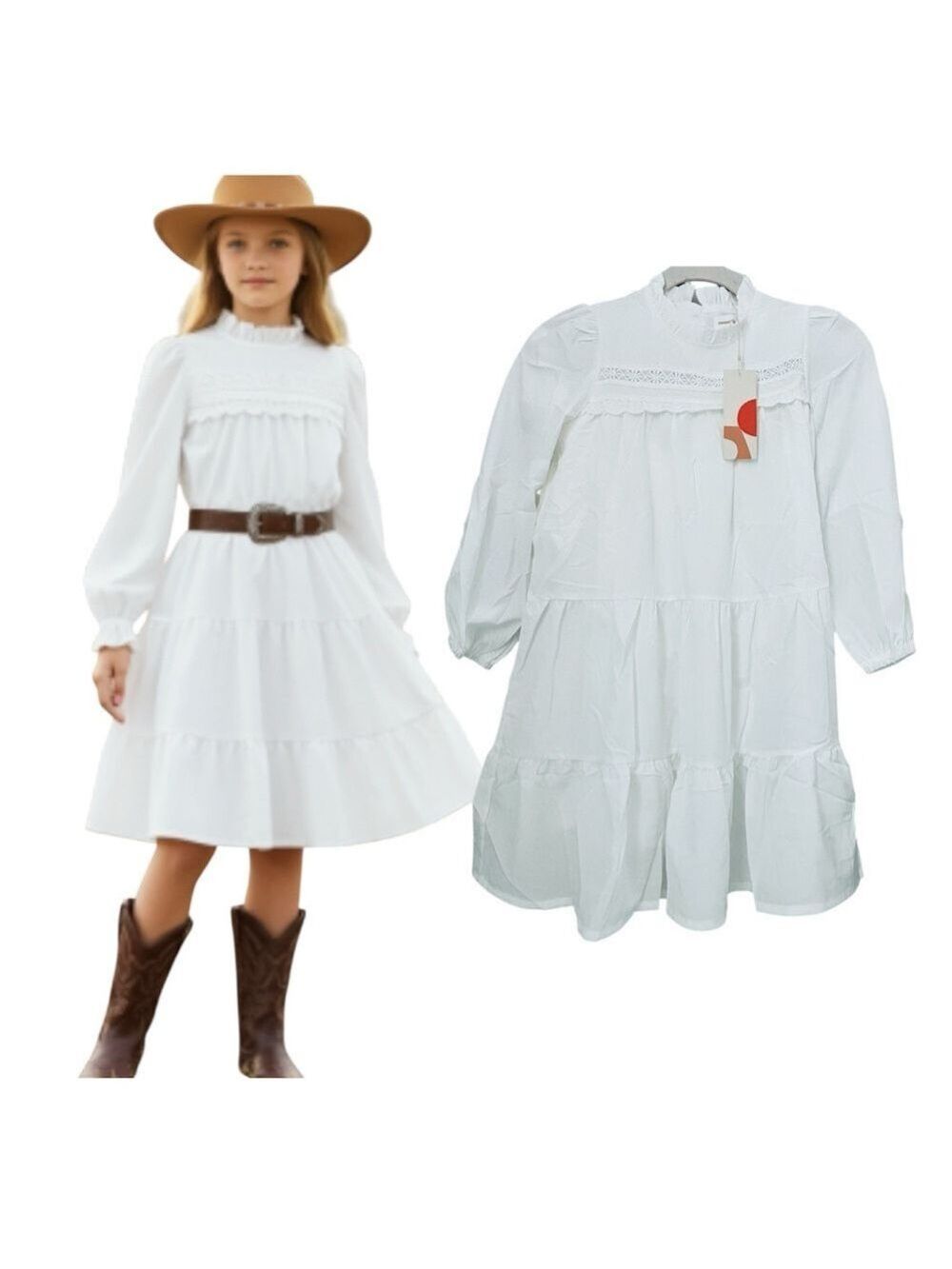 Girls Long Sleeve Midi Tiered Flowy Dress Size 8 9y - Picture 4 of 11